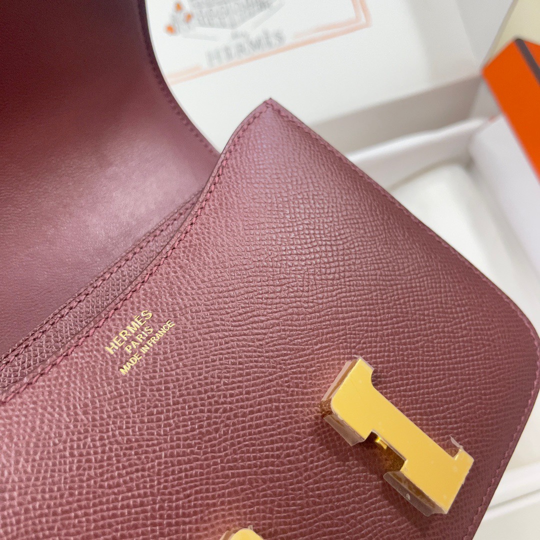 Hermes Constance 18 Mini Shoulder Bag In Bordeaux Epsom Leather